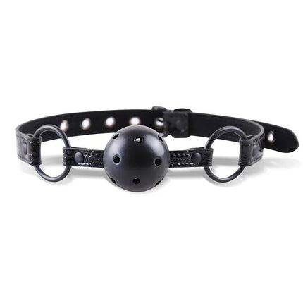 Breathable Gag Ball Sapphire Vegan Leather with adjustable strap for comfort and extended wear.