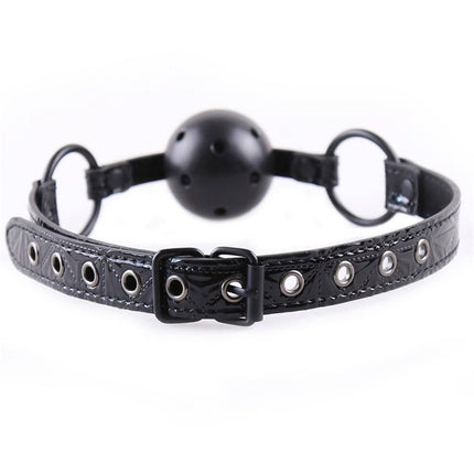 Breathable Gag Ball Sapphire Vegan Leather with adjustable straps for comfort and airflow.