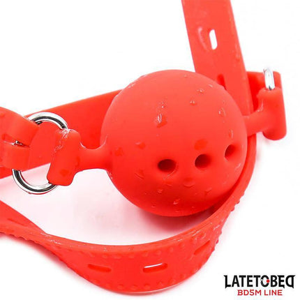 Breathable Silicone Ball Gag S - 4 cm, red with adjustable strap, by Latetobed, featuring breathable design for comfort and secure fit.