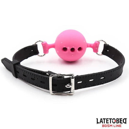 Breathable Silicone Ball Gag S - 4 cm in pink with adjustable strap, ideal for comfort and restraint in power dynamics play.