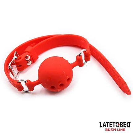 Breathable Silicone Ball Gag S - 4 cm in vibrant red with adjustable strap, designed for comfortable sensory exploration by Latetobed.