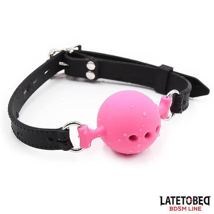 Breathable Silicone Ball Gag S - 4 cm in pink with black strap, secure yet comfortable design for BDSM play, part of Latetobed line.