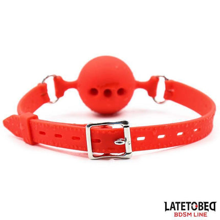 Latetobed Breathable Silicone Ball Gag S - 4 cm in red with adjustable strap, perfect for sensory exploration and comfort.