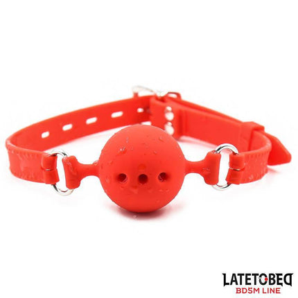 Breathable Silicone Ball Gag S - 4 cm in red with adjustable strap, perfect for intense play and comfort in BDSM activities by Latetobed.