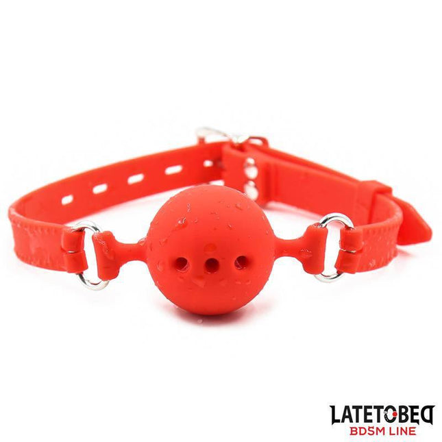 Breathable Silicone Ball Gag S - 4 cm in red with adjustable strap, perfect for intense play and comfort in BDSM activities by Latetobed.