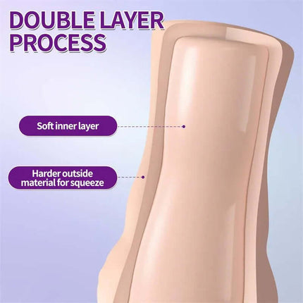 Brenna Masturbator with Vibration showing double layer process with soft inner and harder outer material.