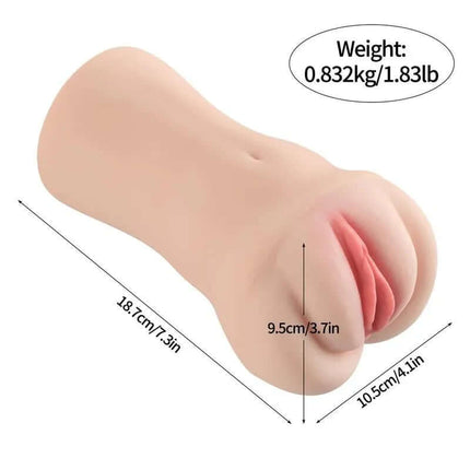 Dimensions of Brenna Masturbator with Vibration, showcasing realistic design and measurements for user insight.