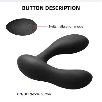 Brett Prostate Massager Remote Control USB Liquid Silicone button guide showing vibration and mode functions.