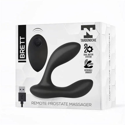 Brett Prostate Massager Remote Control USB Liquid Silicone in packaging, showcasing ergonomic design and remote feature.