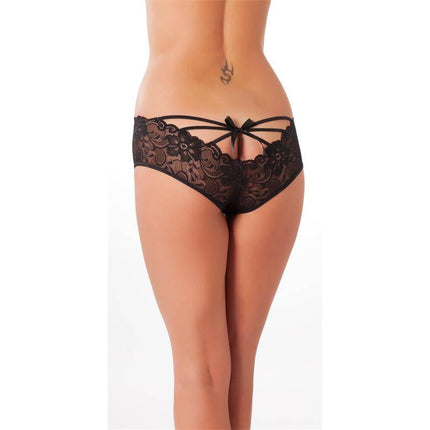 Woman wearing Briefs Black One Size with floral pattern and slender strap detail, showcasing sensual style and comfort.