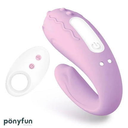 Brightmauve Couples Vibrator Two Motors Remote Control USB Silicone in purple with remote shown.