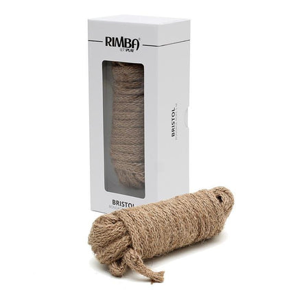 Bristol Hemp Rope 5 m in packaging, natural hemp fiber rope for creative projects, shown coiled next to its box.