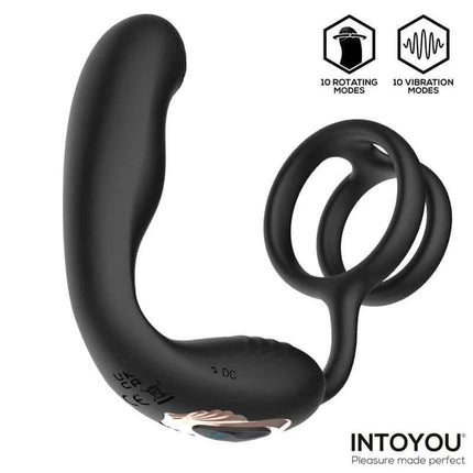 Intoyou Bruce Prostate Massager 360º with Double Cockring with Vibration offering 10 rotating and vibration modes.