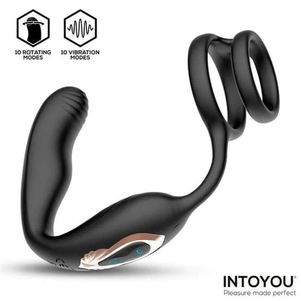 Bruce Prostate Massager 360º with Double Cockring with Vibration, featuring ergonomic design and 10 modes by Intoyou.