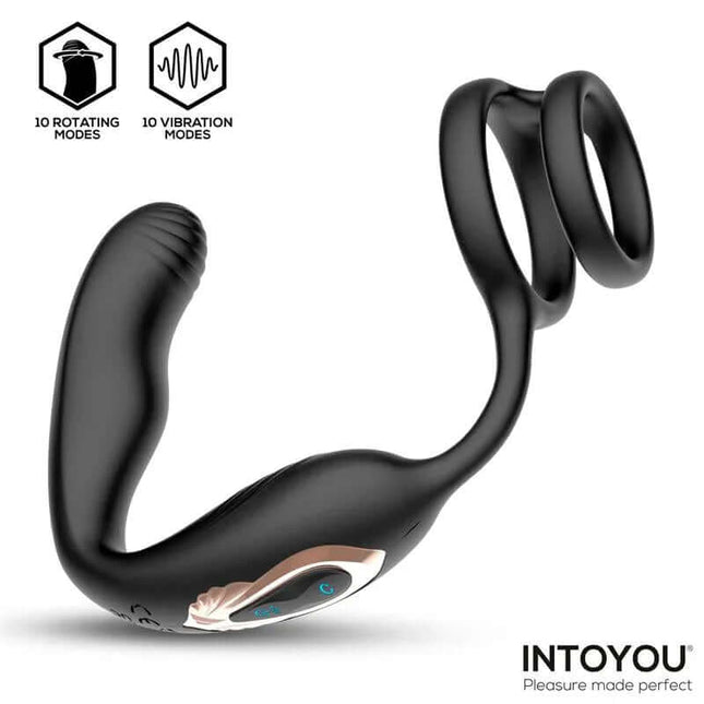 Bruce Prostate Massager 360º with Double Cockring with Vibration, featuring ergonomic design and 10 modes by Intoyou.