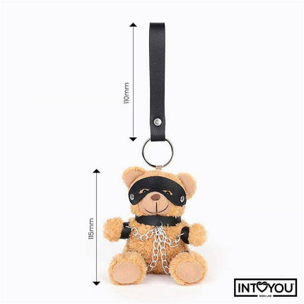 Bubu Keychain BDSM Teddy Bear with Chains, featuring a playful design with vegan leather mask and chains, ideal for adults.