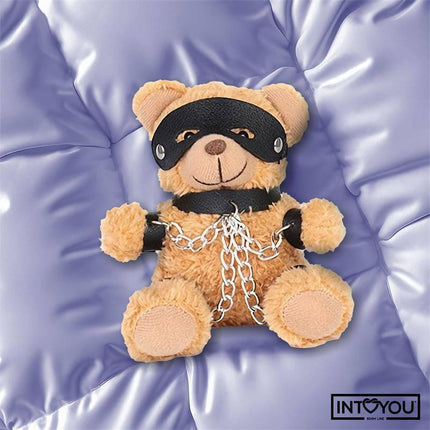 Bubu Keychain BDSM Teddy Bear with Chains on satin background