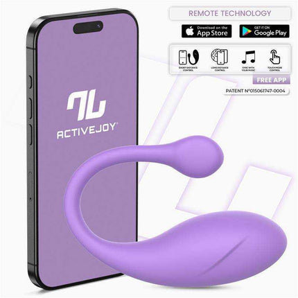 Bulby Egg Vibrator with App Lavander and ActiveJoy® app displayed on smartphone