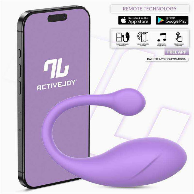 Bulby Egg Vibrator with App Lavander and ActiveJoy® app displayed on smartphone