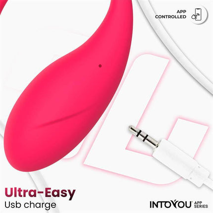 Bulby Vibrating Egg with App Dark Pink showing USB charge capability.