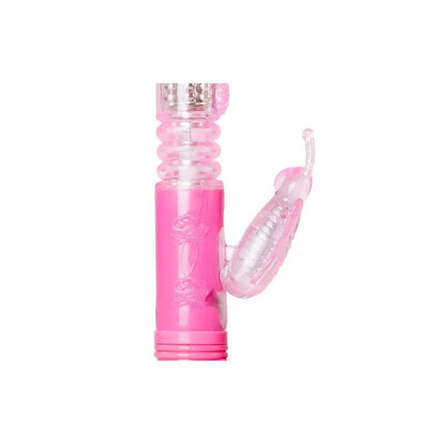Bunny Vibrator - Pink Butterfly with a curved shaft for G-spot and butterfly stimulator for clitoral excitement offering 12 vibration modes.