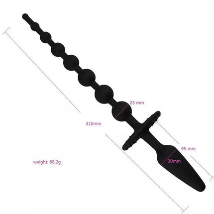 Butt Plug and Anal Chain Silicone Black featuring measurements and design details by A-GUSTO