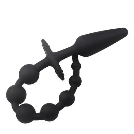 Butt Plug and Anal Chain Silicone Black - A-GUSTO double anal toy with classic plug and chain design for pleasurable exploration.