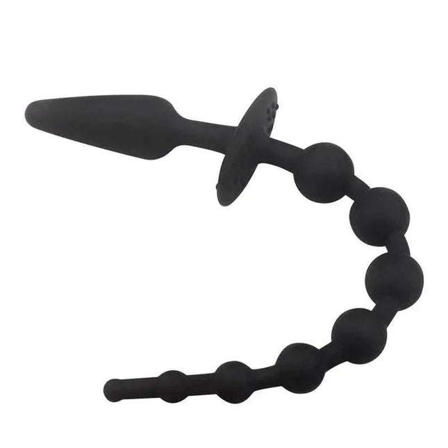 Butt Plug and Anal Chain Silicone Black by A-GUSTO, featuring a rounded-tip plug and stimulating chain.