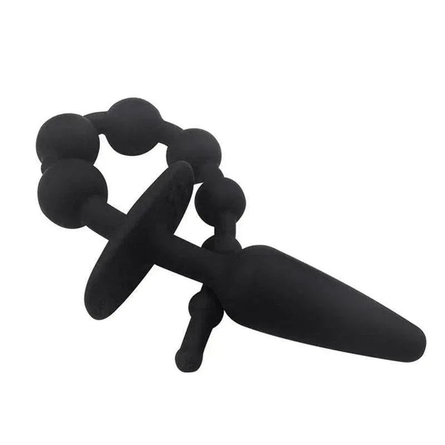 Butt Plug and Anal Chain Silicone Black by A-GUSTO, featuring a classic plug with rounded tip and stimulating chain for anal exploration