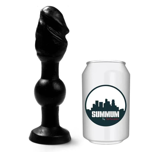 Butt Plug Delice 17 cm with unique silhouette beside a soda can for size comparison.