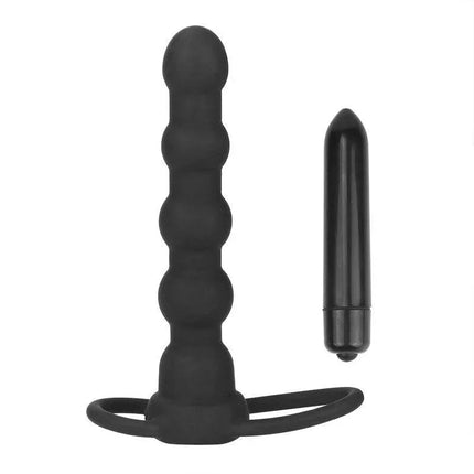 Butt Plug Double Prober with Vibration Black made from body-safe silicone, featuring a conical tip for enhanced stimulation.