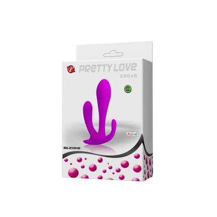 Butt Plug Edgar Purple in packaging showcasing pleasure-focused, waterproof design with varied textures for multi-zone stimulation.