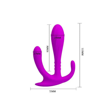 Butt Plug Edgar Purple with defined dimensions, designed for multi-zone stimulation and variety of textures in a waterproof design.