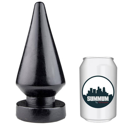 Butt Plug Felicidad 18.5 cm next to a soda can for size comparison, premium vinyl anal toy for comfortable and secure use.