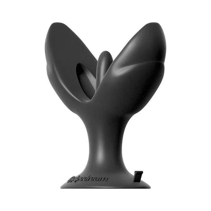 Butt Plug Insta-Gaper Black with expanding arms and suction cup base, 100% silicone, body-safe and waterproof design.