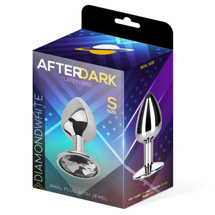 Afterdark Butt Plug with Jewel Diamond White Size S Aluminium in packaging