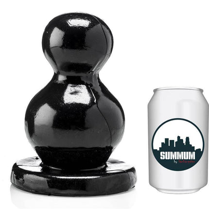 Butt Plug One Two 17 cm with bulb design next to can for size reference, made from smooth vinyl for experienced users seeking fullness.