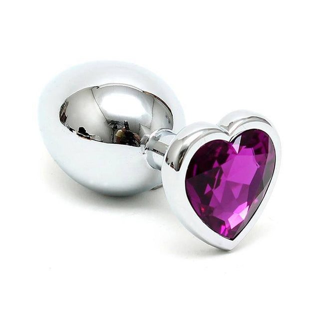 Butt Plug Plated Steel Crystal Heart Purple with luxe purple heart crystal design.