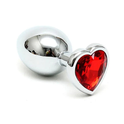 Butt Plug Plated Steel Crystal Heart Red with inox steel design and red heart-shaped crystal.