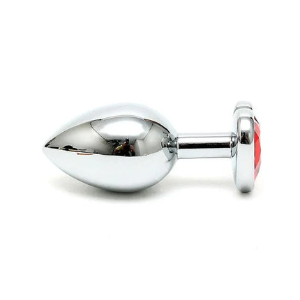 Butt Plug Plated Steel Crystal Heart Red with inox steel design and red heart-shaped crystal base, perfect for intimate and elegant play.