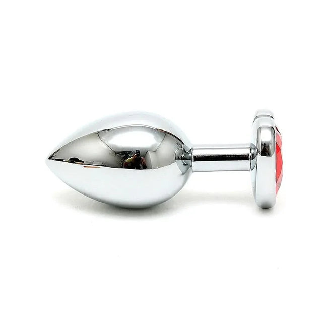 Butt Plug Plated Steel Crystal Heart Red with inox steel design and red heart-shaped crystal base, perfect for intimate and elegant play.