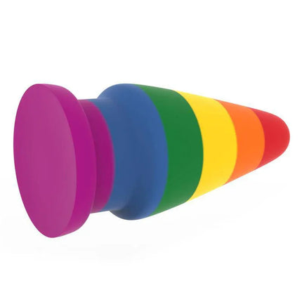 Colorful Butt Plug Prider 6 LGBT made of medical-grade silicone, showcasing vibrant rainbow stripes for Pride celebration.