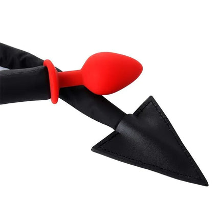 Butt Plug with Devil Tail by A-GUSTO featuring a playful red and black design for intimate exploration and sensory enhancement.