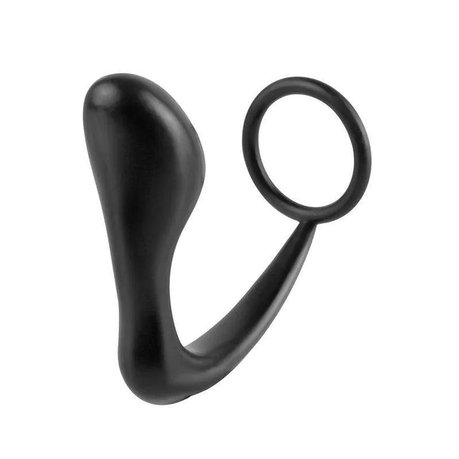 Butt Plug with Penis Ring Ass-Gasm Black made of body-safe Elite Silicone, designed for anal and prostate stimulation.