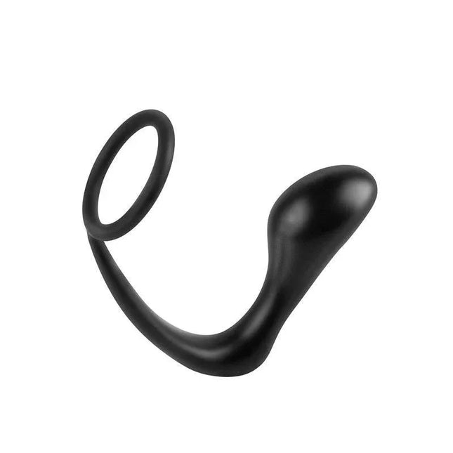 Butt Plug with Penis Ring Ass-Gasm Black made from body-safe Elite Silicone.
