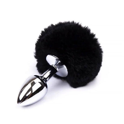Butt Plug with Pompon Black Size S - small anal toy with black pompon