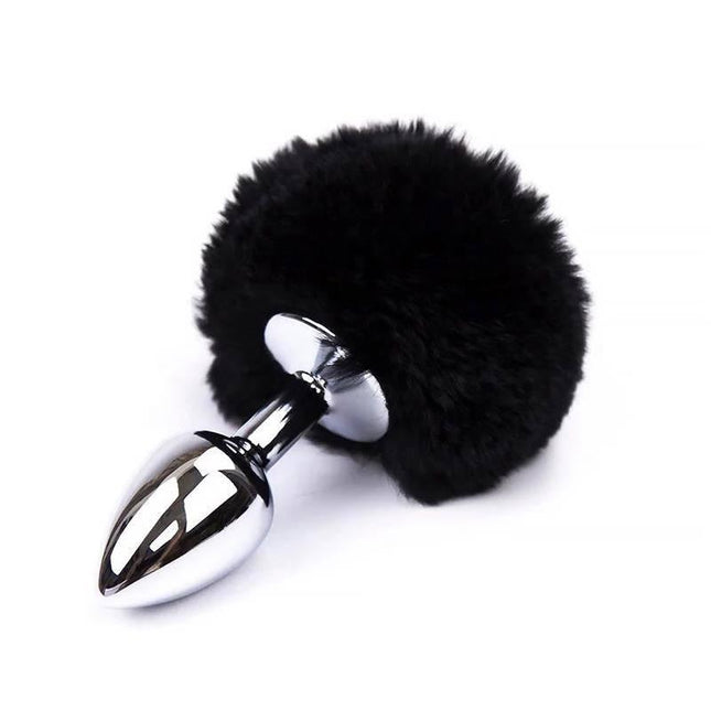 Butt Plug with Pompon Black Size S - small anal toy with black pompon