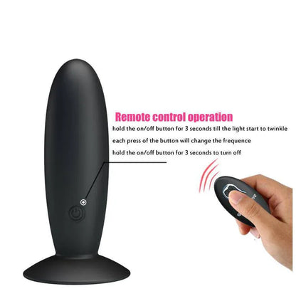Butt Plug with Remote Control Black featuring body-safe silicone and 12 vibration functions for versatile stimulation