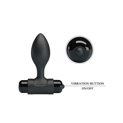 Butt Plug With Vibration Silcione in black with waterproof design and built-in bullet for targeted stimulation.