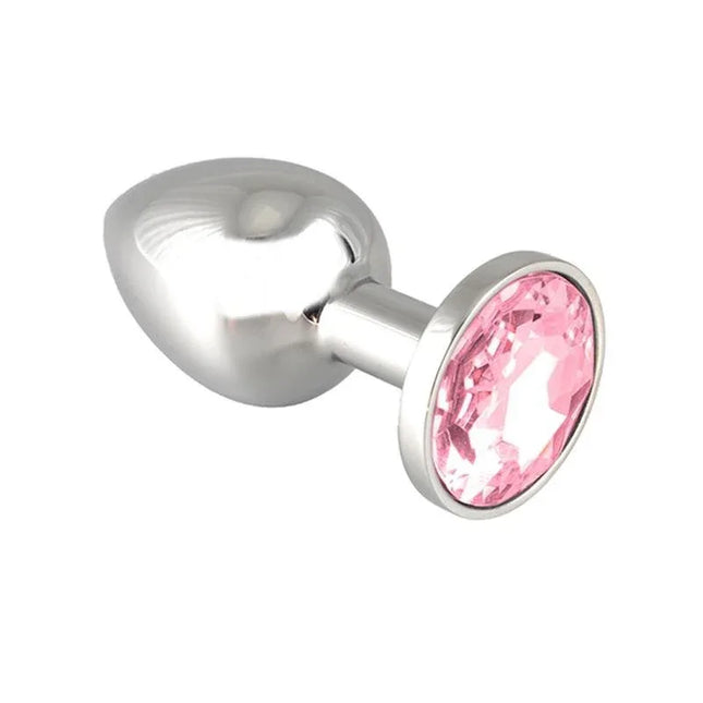 Butt Plug XS with cristal 5.7 cm in steel with pink crystal accent, compact size for beginners and explorers.